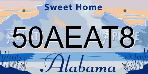 50AEAT8 Alabama License Plate