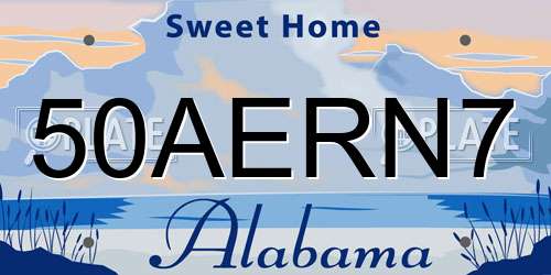 50AERN7 Alabama License Plate