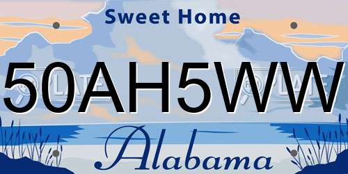 50AH5WW Alabama License Plate