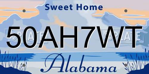 50AH7WT Alabama License Plate