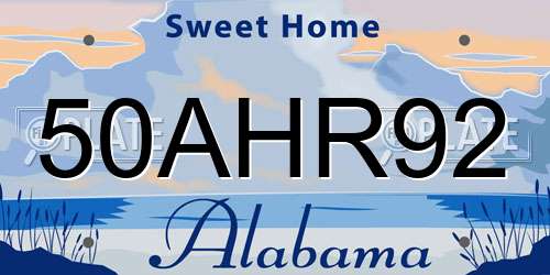 50AHR92 Alabama License Plate