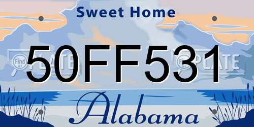 50FF531 Alabama License Plate