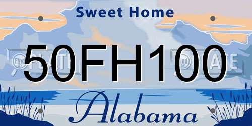 50FH100 Alabama License Plate
