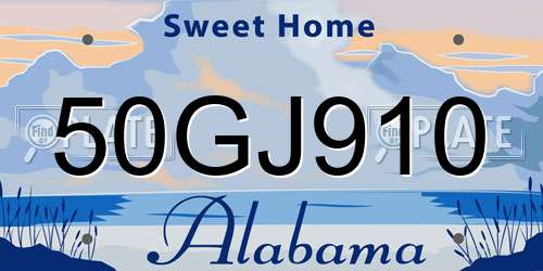 50GJ910 Alabama License Plate