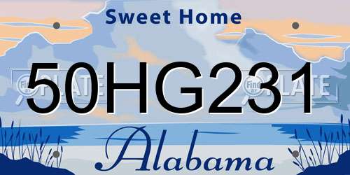50HG231 Alabama License Plate