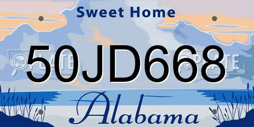 50JD668 Alabama License Plate