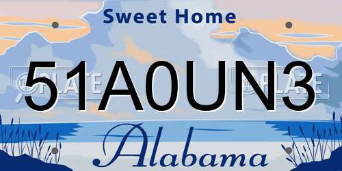 51A0UN3 Alabama License Plate