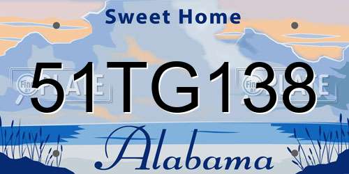 51TG138 Alabama License Plate