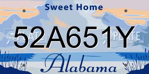 52A651Y Alabama License Plate