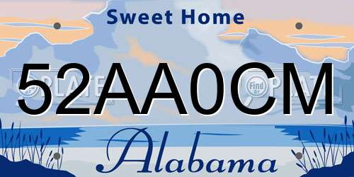 52AA0CM Alabama License Plate