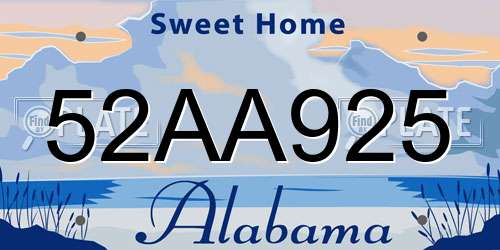 52AA925 Alabama License Plate