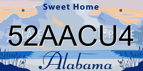 52AACU4 Alabama License Plate