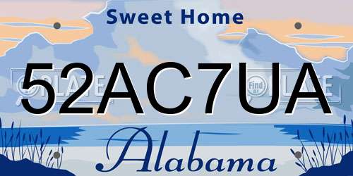 52AC7UA Alabama License Plate