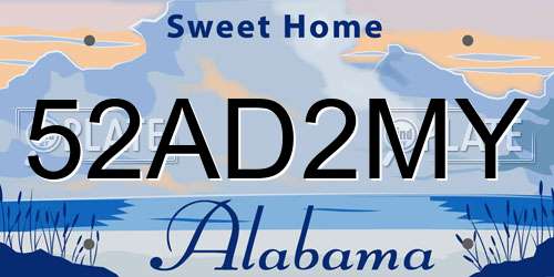 52AD2MY Alabama License Plate