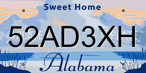 52AD3XH Alabama License Plate