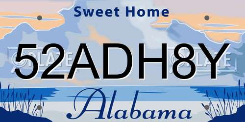 52ADH8Y Alabama License Plate