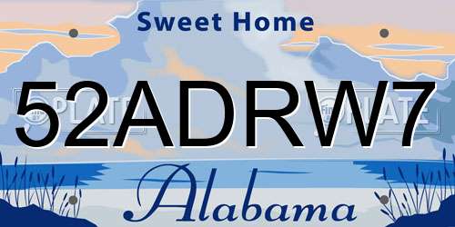 52ADRW7 Alabama License Plate