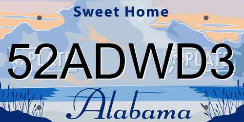 52ADWD3 Alabama License Plate