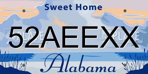 52AEEXX Alabama License Plate