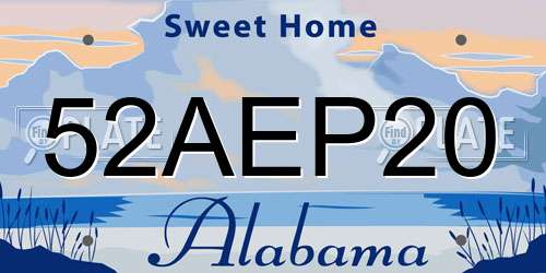 52AEP20 Alabama License Plate