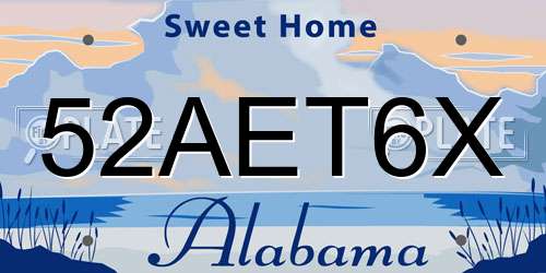 52AET6X Alabama License Plate