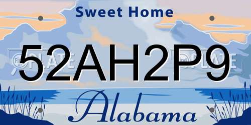 52AH2P9 Alabama License Plate