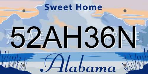 52AH36N Alabama License Plate