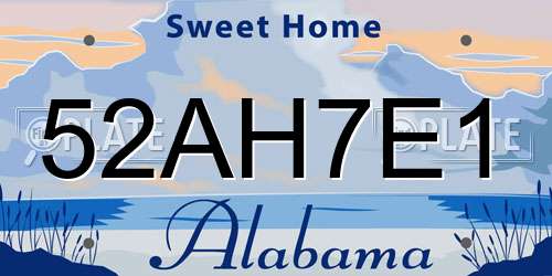 52AH7E1 Alabama License Plate