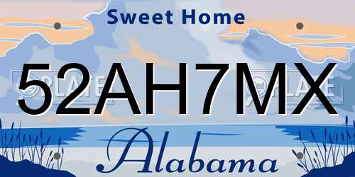 52AH7MX Alabama License Plate
