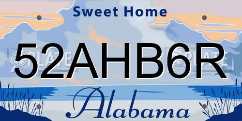 52AHB6R Alabama License Plate