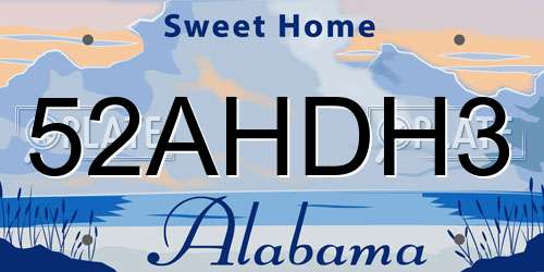 52AHDH3 Alabama License Plate