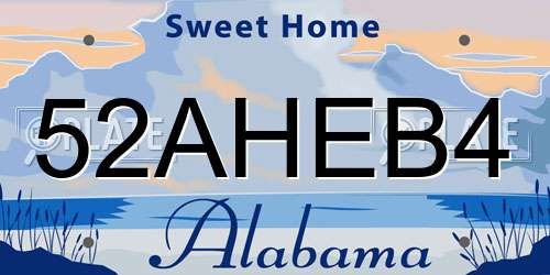 52AHEB4 Alabama License Plate