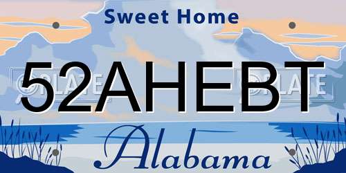 52AHEBT Alabama License Plate