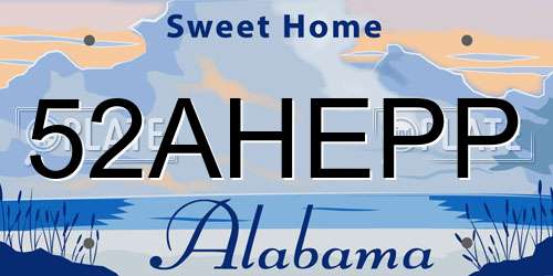 52AHEPP Alabama License Plate