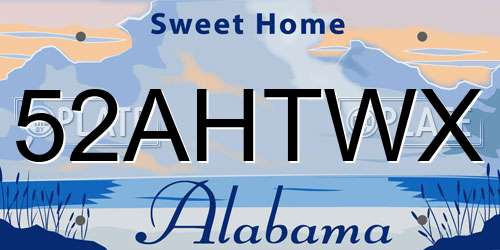 52AHTWX Alabama License Plate