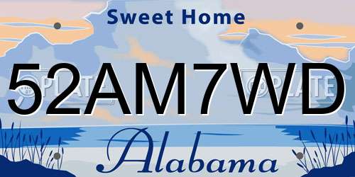 52AM7WD Alabama License Plate