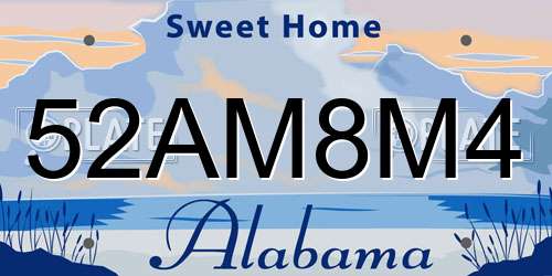 52AM8M4 Alabama License Plate
