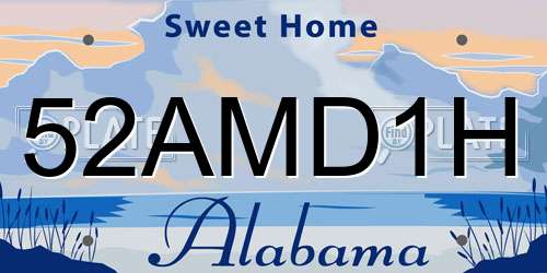 52AMD1H Alabama License Plate