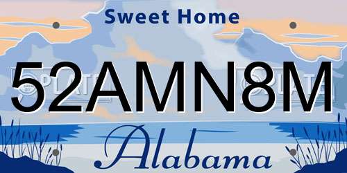 52AMN8M Alabama License Plate