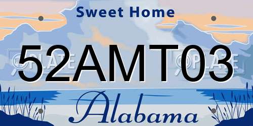 52AMT03 Alabama License Plate
