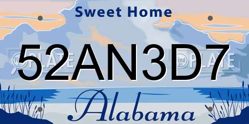 52AN3D7 Alabama License Plate