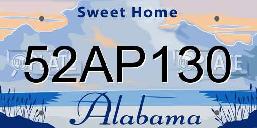 52AP130 Alabama License Plate