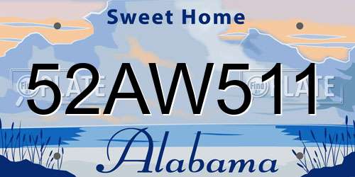 52AW511 Alabama License Plate