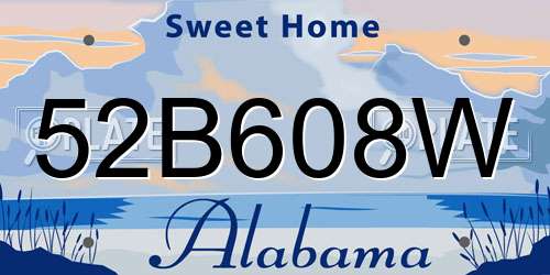 52B608W Alabama License Plate