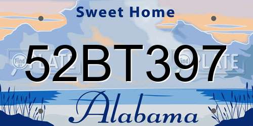 52BT397 Alabama License Plate