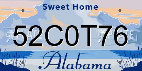 52C0T76 Alabama License Plate