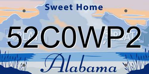 52C0WP2 Alabama License Plate