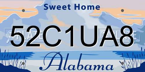 52C1UA8 Alabama License Plate