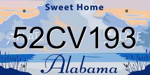 52CV193 Alabama License Plate