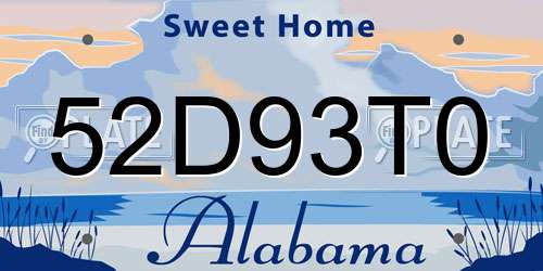52D93T0 Alabama License Plate